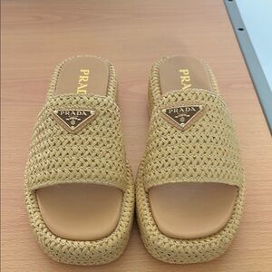 PRADA Women's Woven Slide Sandals in Natural